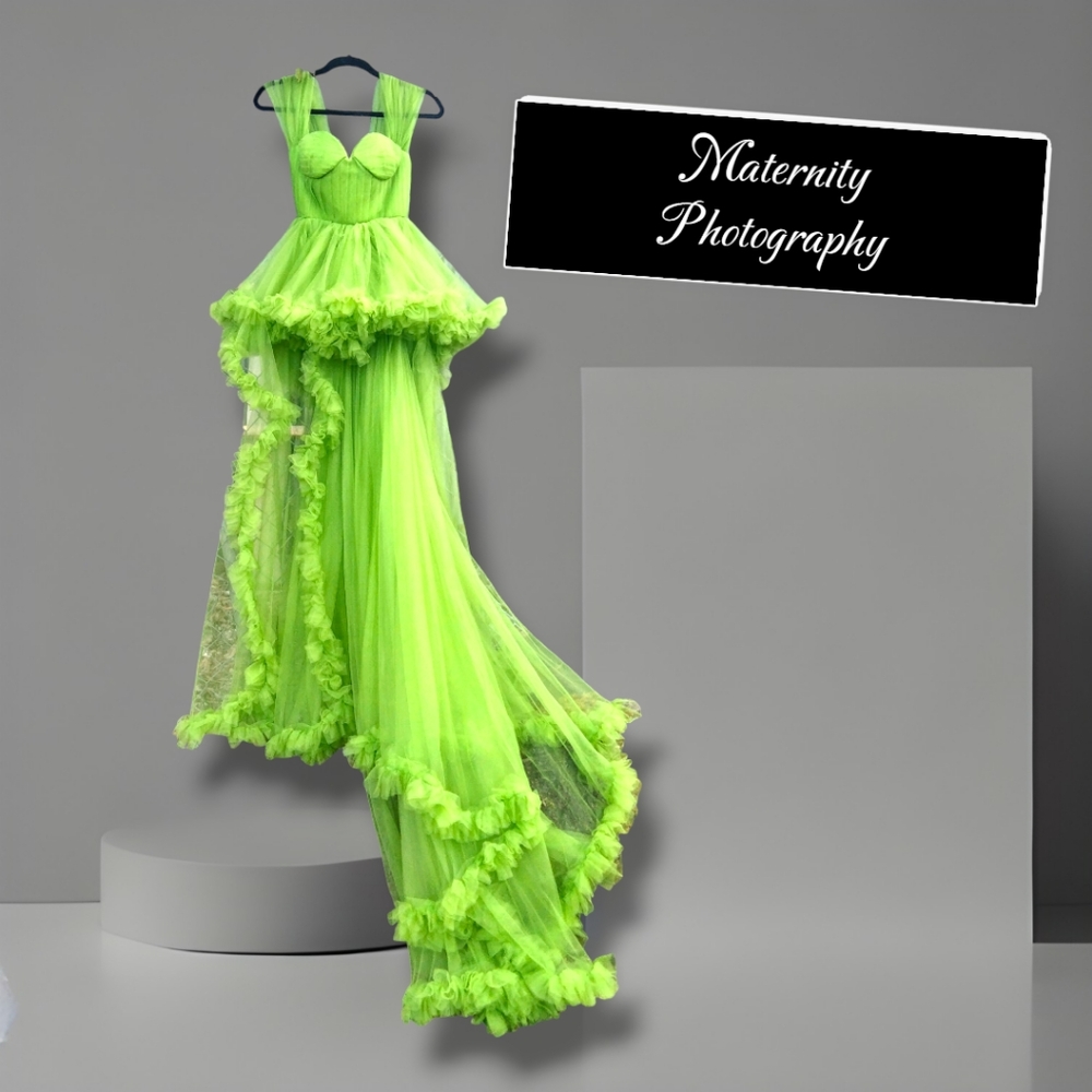 Photo Shoot Flying Dress Olive Green Tule Lace Up Ruffled Gown. Often used for